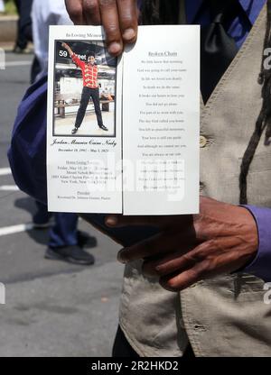 HARLEM, NY - May 19: Crowds gather New York City, along with family, friends, others came to pay respects to Former New York City Performer Jordan Maurice Caine Neely as he was eulogized by the Rev. Al Sharpton, president & CEO, National Action Network at the Mount Neboh Baptist Church on May 19, 2023 in Harlem, New York City. His subsequent choking murder by former Marine Daniel Penny has lead to a tense situation between the population and citizens over the use of deadly force by the average citizen. Chris Moore/MediaPunch Credit: MediaPunch Inc/Alamy Live News Stock Photo