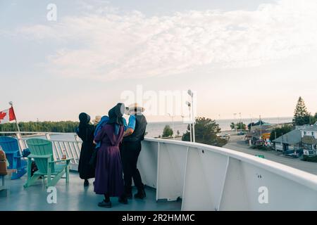 South Baymouth, On, Canada-July 2022 -Chi-Cheemaun ferry arriving in South Baymouth from Tobermory. High quality photo Stock Photo