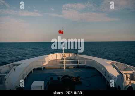 South Baymouth, On, Canada-July 2022 -Chi-Cheemaun ferry arriving in South Baymouth from Tobermory. High quality photo Stock Photo