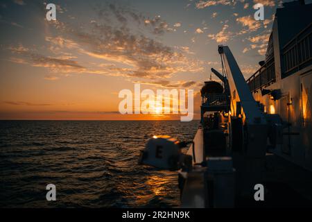 South Baymouth, On, Canada-July 2022 -Chi-Cheemaun ferry arriving in South Baymouth from Tobermory. High quality photo Stock Photo