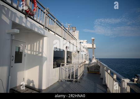 South Baymouth, On, Canada-July 2022 -Chi-Cheemaun ferry arriving in South Baymouth from Tobermory. High quality photo Stock Photo