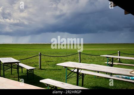 Rain showers over the North Sea, Wremen, Lower Saxony, Germany Stock Photo