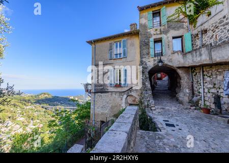 Mountain village of Gorbio in the French Maritime Alps overlooking the French Riviera, Provence, France Stock Photo