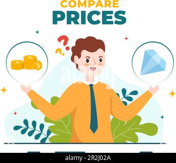 Compare Prices Vector Illustration of Inflation in Economy, Scales with Price and Value Goods in Flat Cartoon Hand Drawn Landing Page Templates Stock Vector