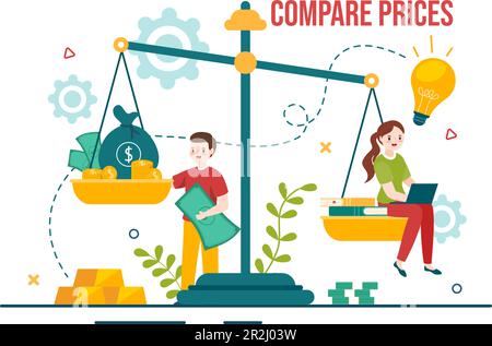 Compare Prices Vector Illustration of Inflation in Economy, Scales with Price and Value Goods in Flat Cartoon Hand Drawn Landing Page Templates Stock Vector