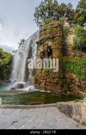 Artificial waterfall in the Parc de la Colline du Château on Castle Hill of Nice, Provence, France Stock Photo