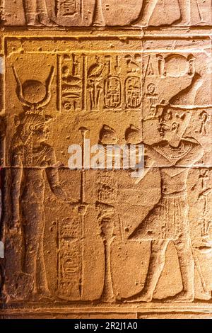 Stone Carvings and Hieroglyphs in The Sanctuary at The Temple of Isis, Philae Temple Complex, UNESCO, Agilkia Island, Aswan, Egypt, North Africa Stock Photo
