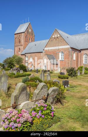 Cemetery in front of St. Johannis Church in Nieblum, Foehr Island, Schleswig-Holstein, Germany Stock Photo