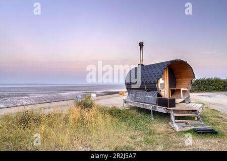 Beach sauna in the dunes, Utersum, Foehr Island, Schleswig-Holstein, Germany Stock Photo