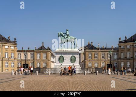 Amalienborg Palace and Frederik V equestrian statue in Copenhagen, Denmark, Europe Stock Photo