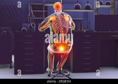 Sitting man with coccyx pain, conceptual illustration Stock Photo