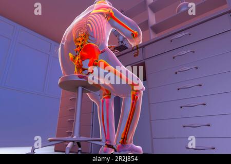 Musculoskeletal disorders in lab workers, illustration Stock Photo