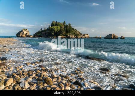 Mazzaro Beach and the small island of Isola Bella, Taormina, Sicily, Italy, Europe Stock Photo