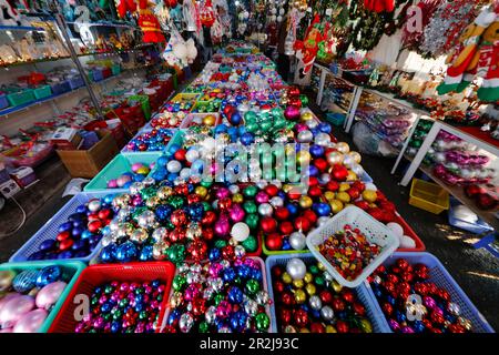 Christmas market, selection of Christmas decorations for sale, Ho Chi Minh City, Vietnam, Indochina, Southeast Asia, Asia Stock Photo
