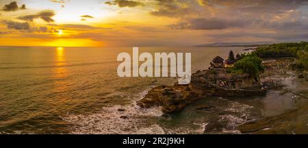 Aerial view of Tanah Lot Temple at sunset, Beraban, Kediri, Bali, Indonesia, South East Asia, Asia Stock Photo