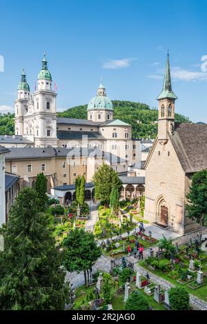 St. Peters Cemetery, Cathedral and Margarethen Chapel in the city of Salzburg, Austria Stock Photo