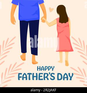 happy father's day illustration in flat design with the father hold hand the daughter Stock Vector