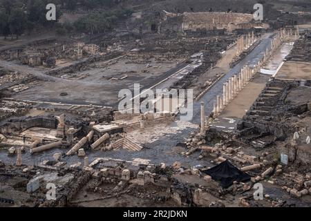 Area of ancient ruins city of Beit Shean during a thunderstorm, Sea of Galilee, Israel, Middle East, Asia Stock Photo