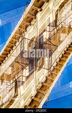 Fire escape platform of residential building on Powell Street in San Francisco, California. Stock Photo