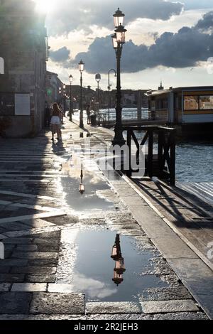 View of the promenade in Giudecca at sunset, Giudecca, Venice, Venezia, Veneto, Italy, Europe Stock Photo