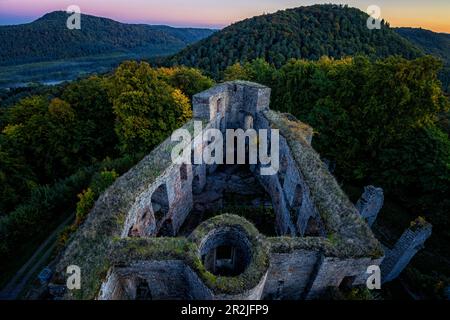 Sunrise at Gräfenstein Castle, Rhineland-Palatinate, Germany Stock Photo