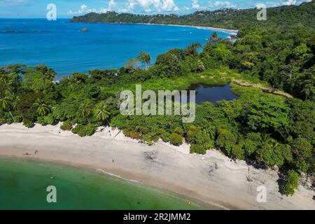 Aerial view of Manuel Antonio Beach and Lagoon in Manuel Antonio National Park, near Quepos, Puntarenas, Costa Rica, Central America Stock Photo