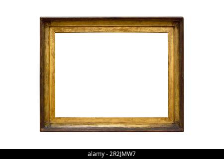 Artistic plain brown golden photo frame uneven shine rectangle wooden isolated Stock Photo
