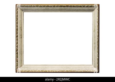 Artistic light yellow golden photo frame textured rectangle wooden isolated Stock Photo