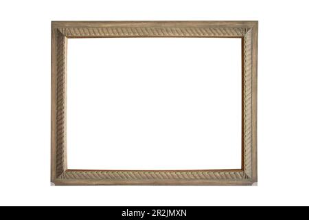 Carved rustic old wood photo frame patterned ornamental brown isolated white background Stock Photo