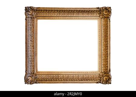 Wooden old classical broad picture frame white background isolated detailed  gold wide classical look gallery rich posh Stock Photo