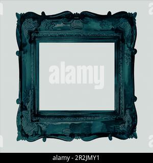 Thick photo frame dark blue square classical gothic texture shine Stock Photo