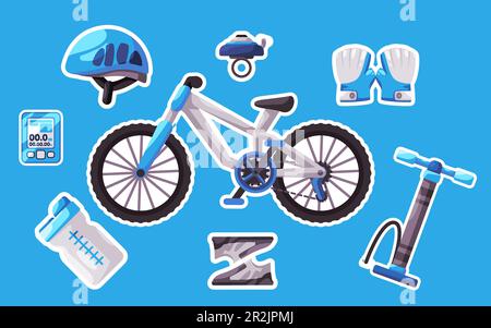 bicycle set collection icon bike tools sport outdoor activity object sticker style illustration Stock Vector