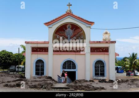Flow of Lava at the church in Piton Sainte Rose, La Reunion, Indian Ocean Stock Photo