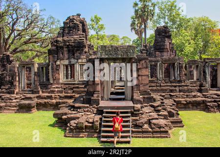 Made it to back block at Phi Mai Historical Park where the ruins of the largest stone temple in Thailand are a tourist attraction of Korat Province Stock Photo