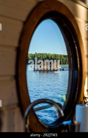 Houseboat trip with rented houseboat, Jyväskylä, Finland Stock Photo