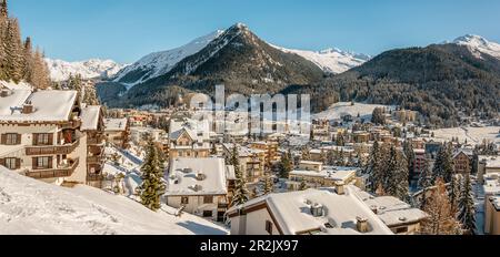 View of Davos Dorf in winter, Graubünden, Switzerland Stock Photo