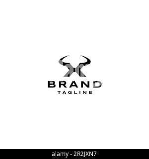 Minimalist logo design initials the letter X with Bull's Horn. The sporty initial X with Bull's Horn represents the power and freedom of the wild. Stock Vector