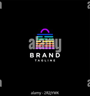 Shopping Bag with Colorful Stripes Logo Design. Sales or market technology that makes it easy for customers to quickly find their daily needs. Stock Vector