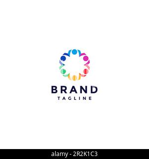 Unity difference simple logo design. Six colorful human icons together support each other. Stock Vector