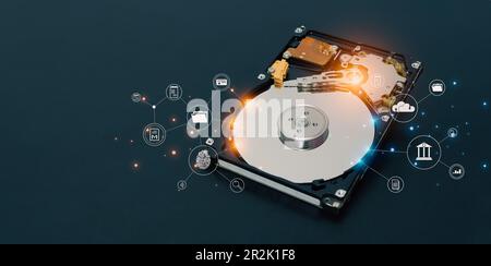 Hard drives are important storage devices. Business information. Document information. The concept of protecting data with security Stock Photo