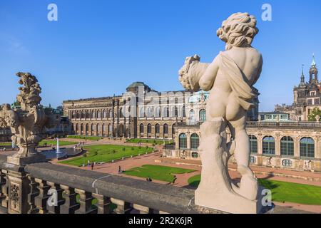 Dresden, Zwinger, Zwingerhof with Semper Gallery and German Pavilion, view from the Long Gallery Stock Photo