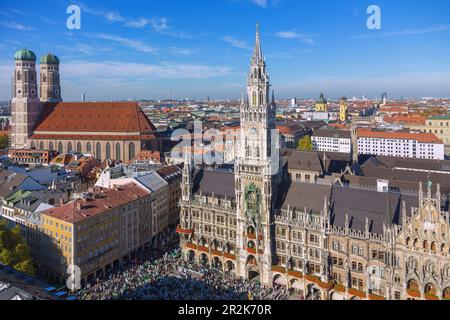 Munich, old town, Marienplatz, New Town Hall, Cathedral Church of Our Lady, view from the St. Peter observation tower Stock Photo
