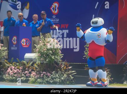 Jakarta, Indonesia. 20th May, 2023. JIP, official mascot of FIBA Basketball World Cup 2023, is seen during the Revamp My Court program in Jakarta, Indonesia, May 20, 2023. Revamp My Court program is a process of refurbishment of the host city's local basketball court with the aim of leaving a legacy, as part of a pre-event series toward the FIBA World Cup 2023 in three host countries Japan, Indonesia, and the Philippines. Credit: Zulkarnain/Xinhua/Alamy Live News Stock Photo