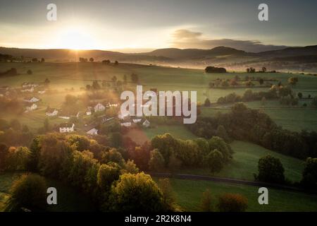 Sunrise in the Rhoen, Maiersbach, Gersfeld, Hesse, Germany, Europe Stock Photo