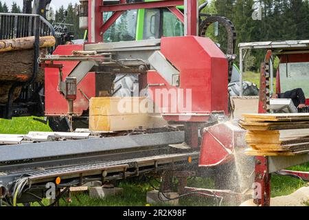 Sawing boards with a machine industry Stock Photo