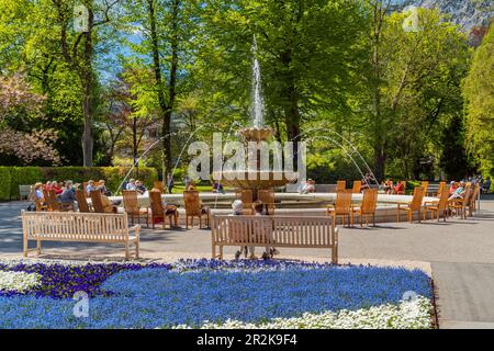 AlpenSole fountain in the spa gardens of Bad Reichenhall, Berchtesgadener Land, Upper Bavaria, Bavaria, Germany Stock Photo