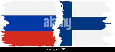 Finland and Russia grunge flags connection, vector Stock Vector