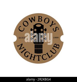 Vintage Retro Cross Country Guitar for Saloon Bar Cowboy Music Logo stamp,emblem guitar Stock Vector