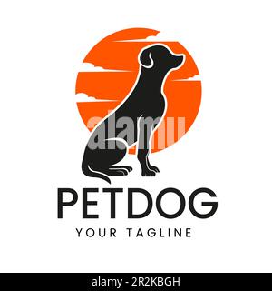 Sunset dog vector black silhouette design inspiration isolated on white background. Stock Vector