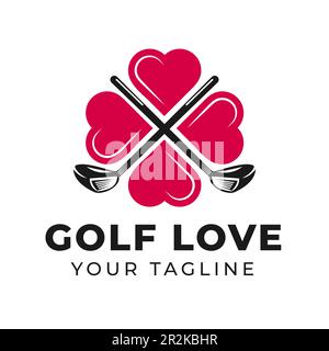 Illustration of crossed golf clubs with icon,love symbol. Sports logo design Stock Vector